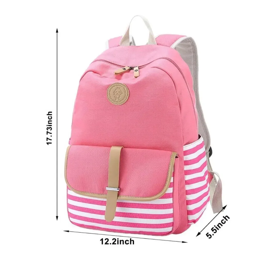 3-Piece Pink Backpack Set – Striped School Bag, Lunch Bag‎ & Pencil Case NEW